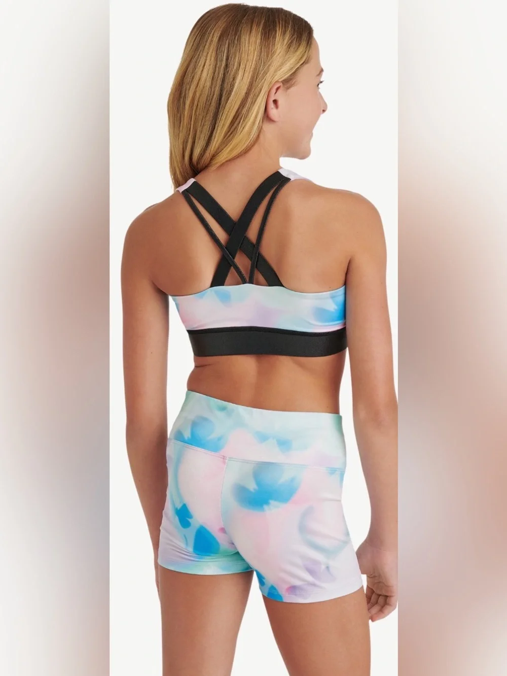 Justice Pastel Tie-Dye Sports Bra - Pink Blue Purple with Black Band